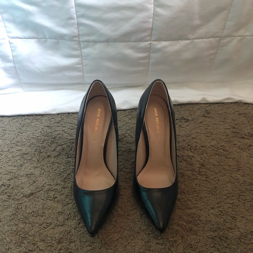Black Leather Pointed Toe Heels